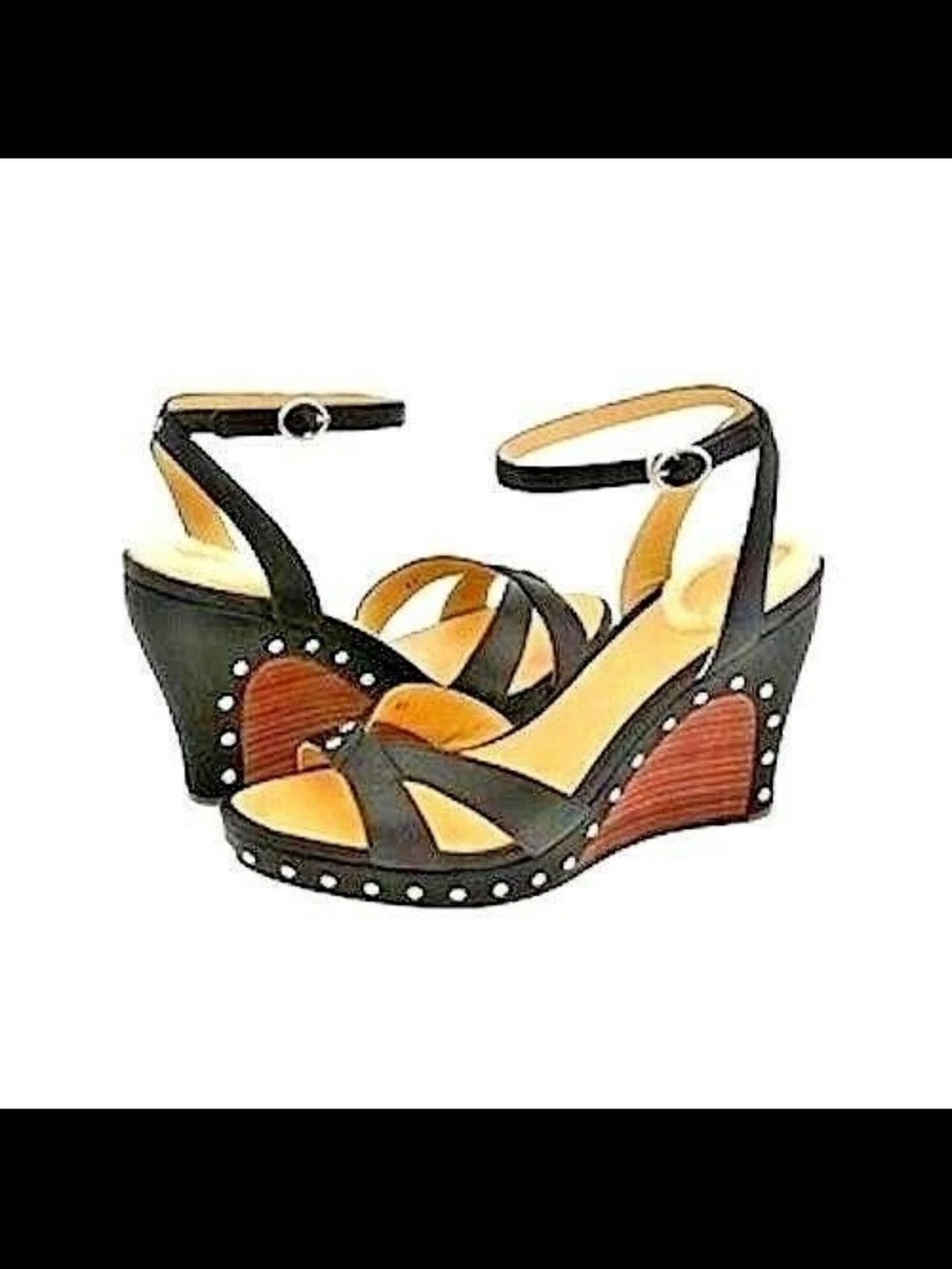 UGG Black and Tan Studded Wedge Sandals